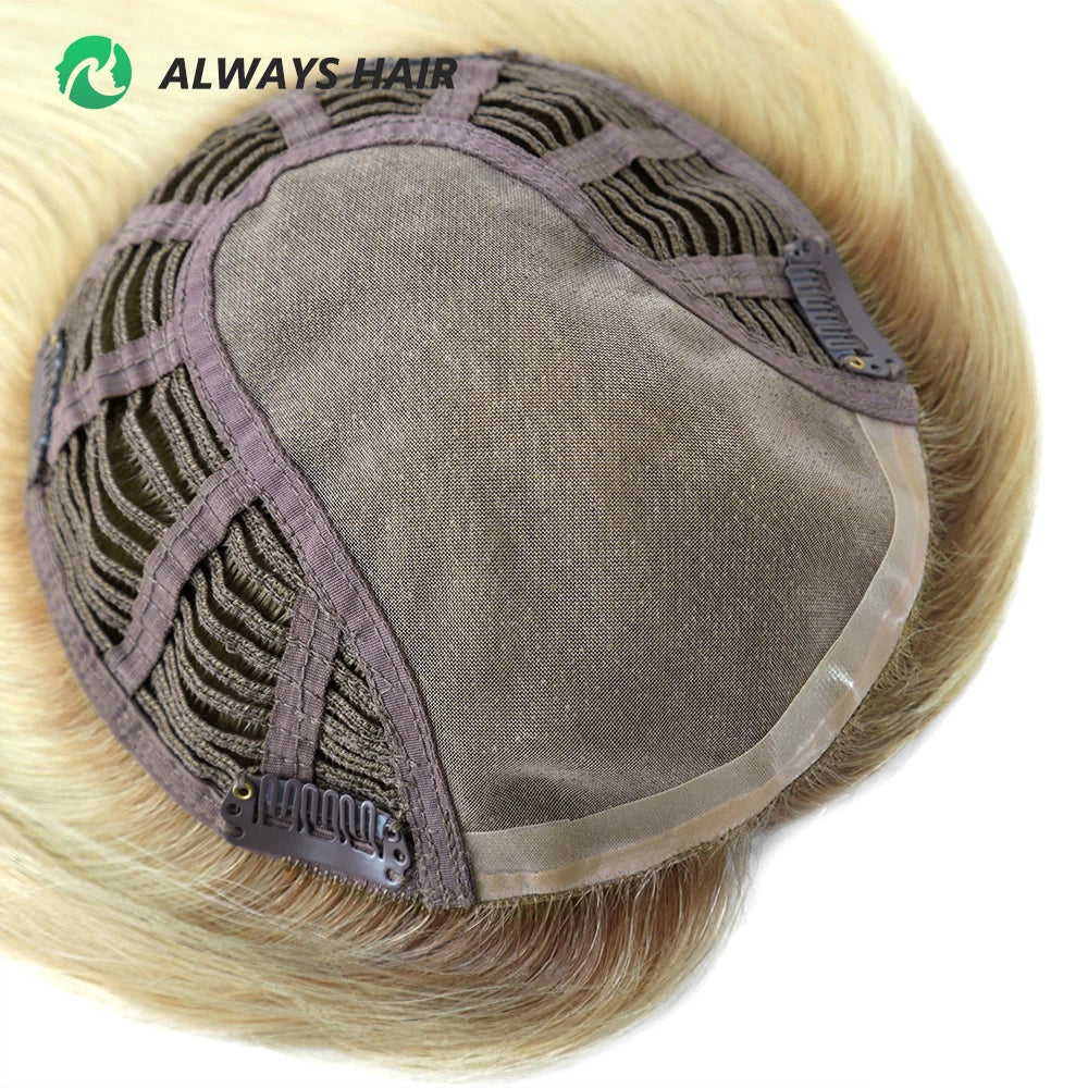 Alwayshair 14"-16" Straight Human Hair Clip-in Topper for Women 120% Density