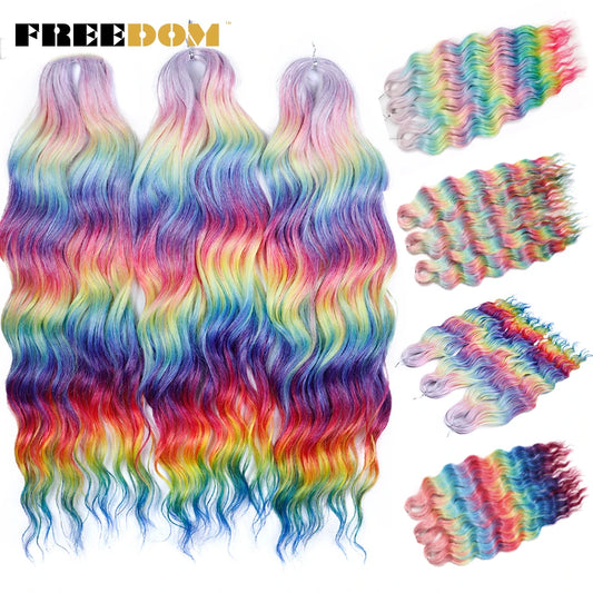 FREEDOM Synthetic Braiding Hair Extensions - 24" Deep Wavy Curly Ombre Rainbow Twist Crochet Hair