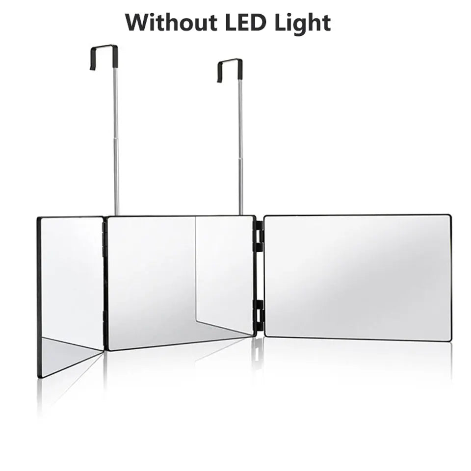 Trifold LED Mirror with Light - Adjustable Height 3-Way Self Haircut & Makeup Mirror