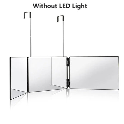 Trifold LED Mirror with Light - Adjustable Height 3-Way Self Haircut & Makeup Mirror