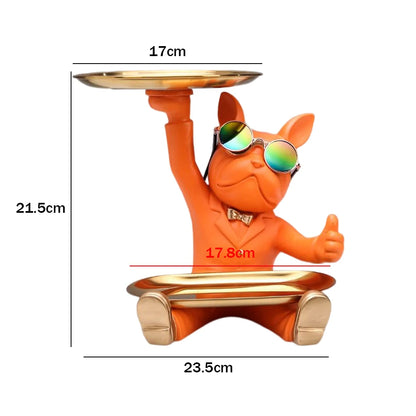 Bulldog Resin Sculpture with Tray - Cool Dog Ornament & Coin Piggy Bank for Table Decoration