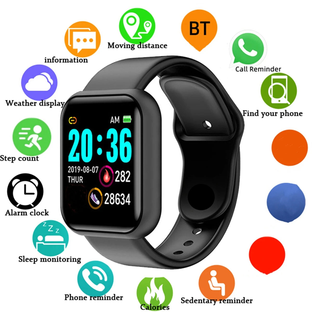 Smartwatch for Men & Women, Fitness Tracker, Message Notifications, Wristwatch with Heart Rate Monitor, Birthday Gift for Android/iOS