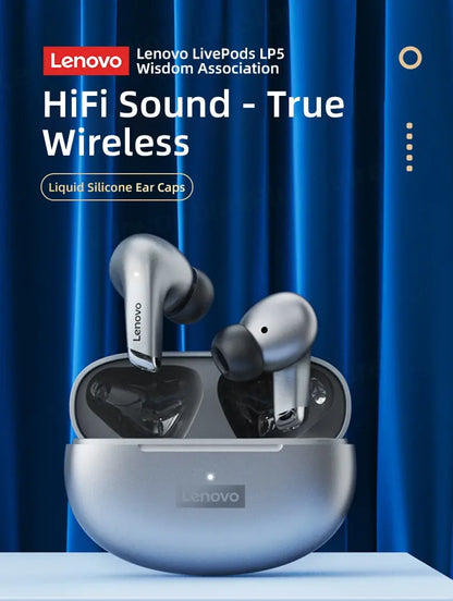 Lenovo LP5 Wireless Bluetooth Earbuds - HiFi Music, Sports Waterproof Headset with Mic for Business & Everyday Use