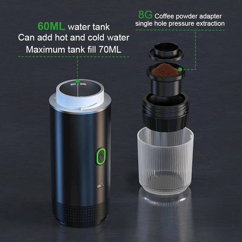 Wireless Portable Espresso Coffee Machine - 3-in-1 Travel Maker for Car, Home & Camping