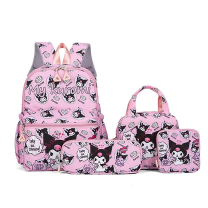 4pcs Kuromi & Hello Kitty Sanrio School Bag Set with Backpack, Pencil Case, Shoulder Bag, Wallet