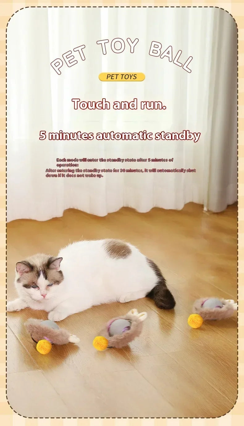 Rechargeable Cat Toy Automatic Rolling Ball with Simulated Tail Electric Pet Interactive Toy for Cats & Dogs
