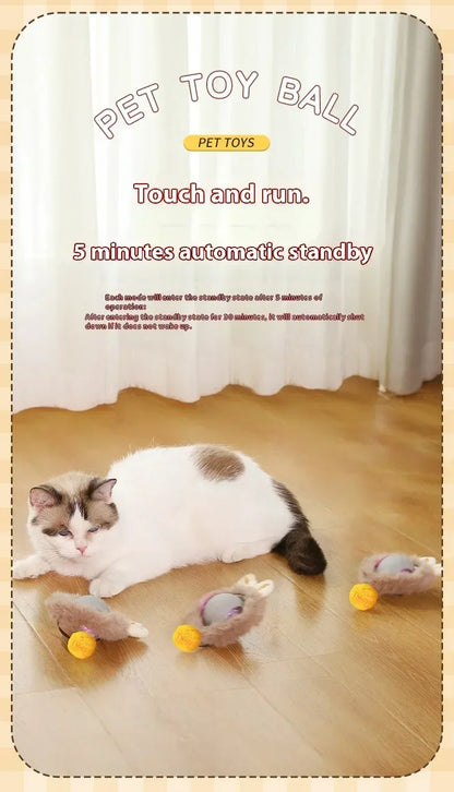 Rechargeable Cat Toy Automatic Rolling Ball with Simulated Tail Electric Pet Interactive Toy for Cats & Dogs