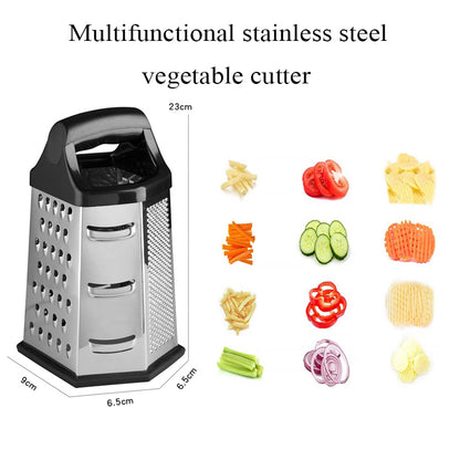 Multifunctional 6-Sided Stainless Steel Box Grater for Vegetables & Cheese