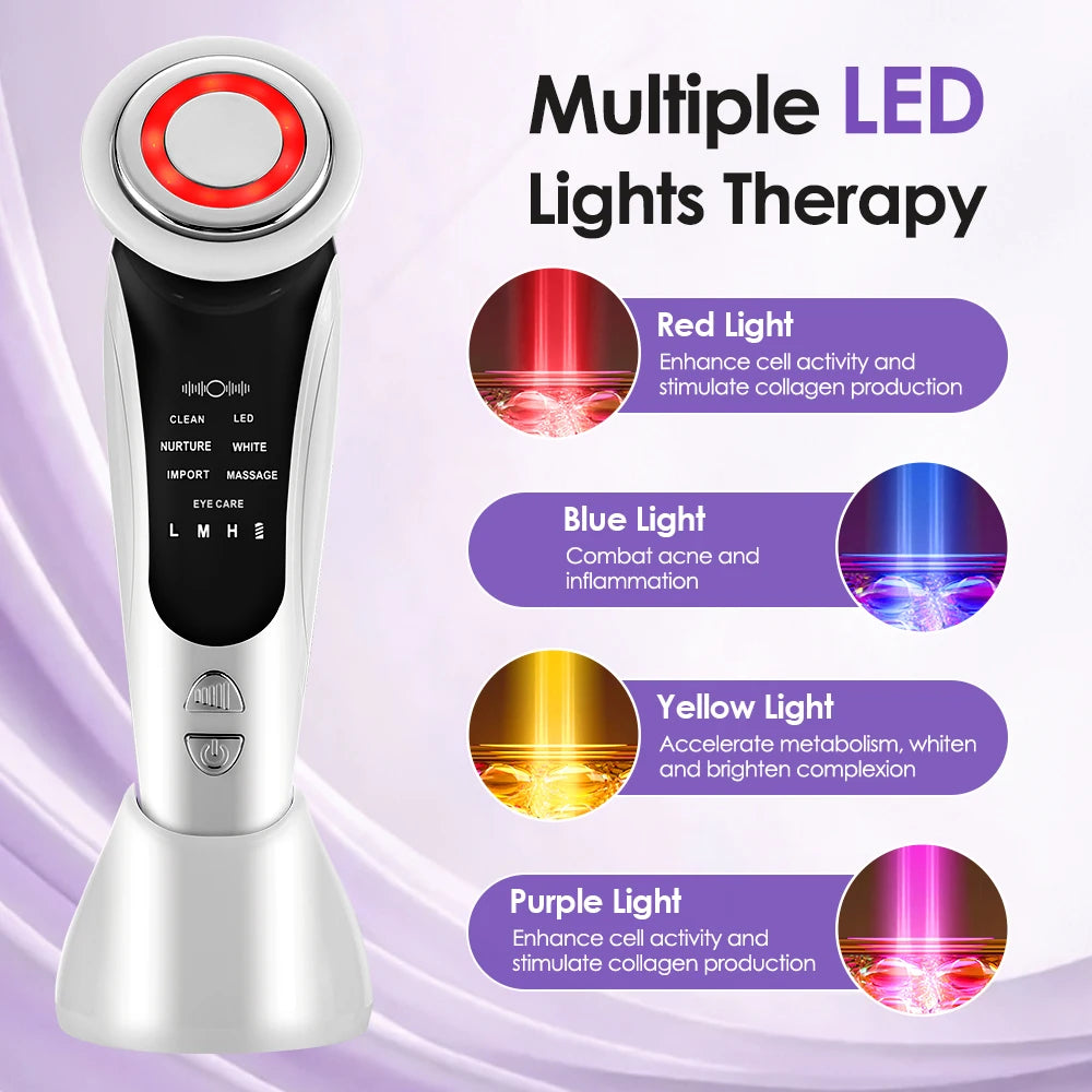 EMS Facial Massager - LED Light Therapy & Sonic Ion Vibration for Skin Tightening & Anti-Wrinkle