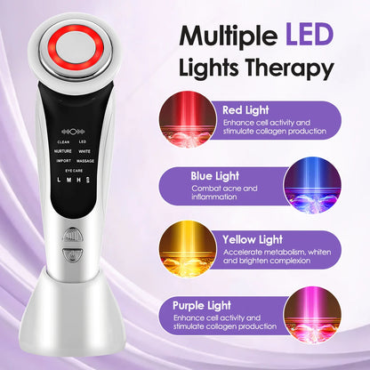 EMS Facial Massager - LED Light Therapy & Sonic Ion Vibration for Skin Tightening & Anti-Wrinkle