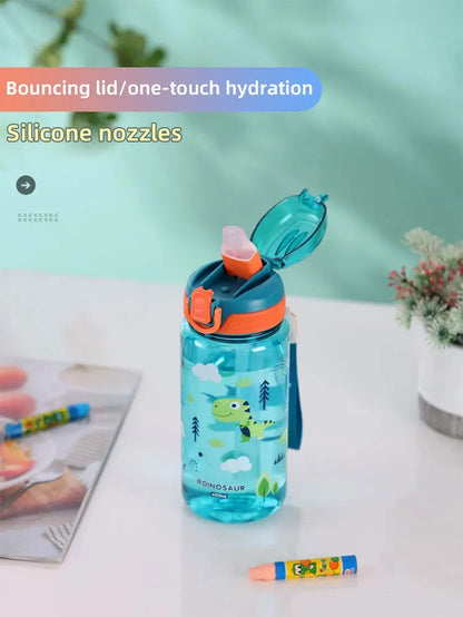 600ml Dinosaur Water Bottle for Kids, Leakproof Sippy Cup with Silicone Straw
