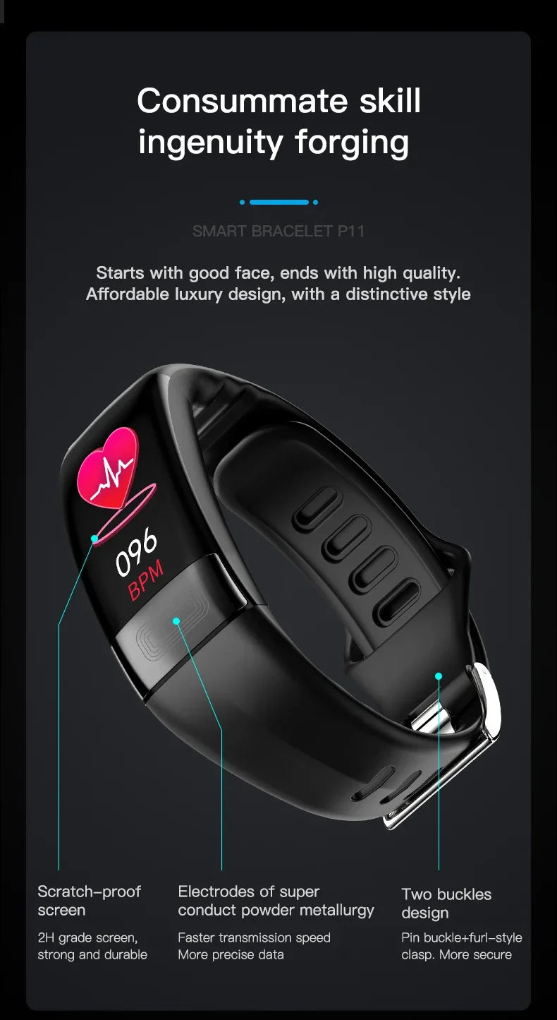 P11 Plus Smart Bracelet, EKG Smartwatch, Waterproof Activity Tracker, Heart Rate Monitor, Fitness Band for Men