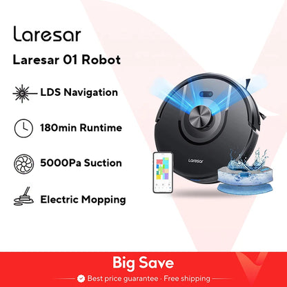 Laresar 01 Robot Vacuum Cleaner & Mop - 5000Pa Suction, LDS Lidar Navigation, Smart Mapping for Carpet & Pet Hair Cleaning