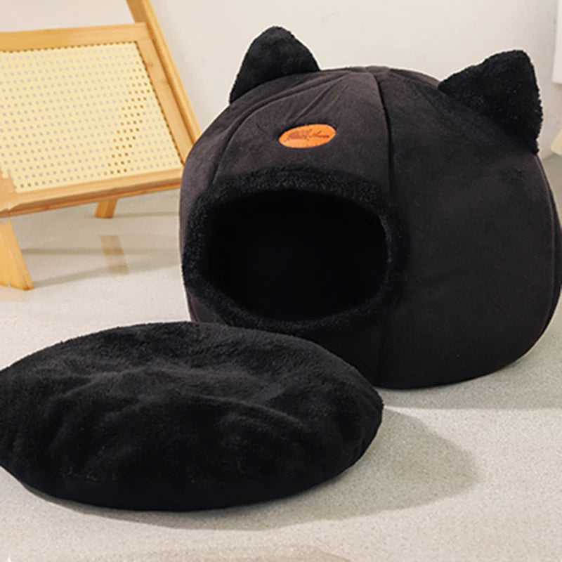 Cozy Winter Cat Bed & Small Dog House – Deep Sleep Comfort Basket Tent for Pets