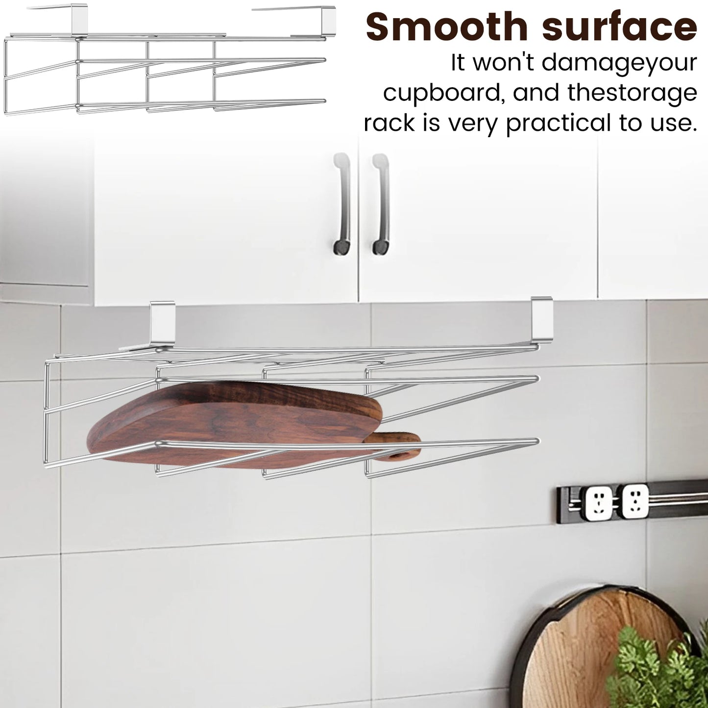 Under Cabinet Cutting Board and Pot Lid Organizer Stainless Steel Storage Rack