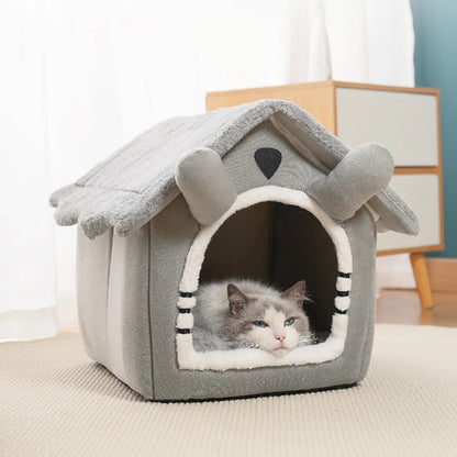 Gray Detachable Cat House – Semi-Enclosed, Washable Pet Nest for Small Pets