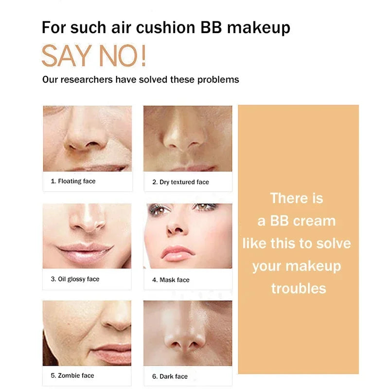 Air Cushion BB Cream with Butterfly Powder Puff – Moisturizing, Whitening, and Waterproof Foundation