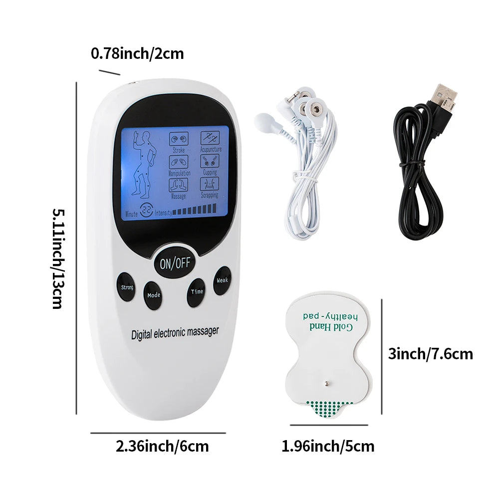 Digital TENS Machine EMS Massager - Electric Pulse Muscle Stimulator for Back & Neck with Electrode Pads