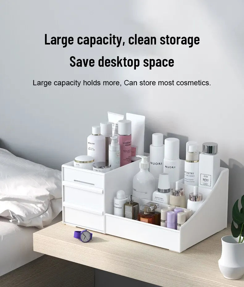 1PC White Makeup Storage Box - Plastic Drawer Organizer for Cosmetics & Skin Care