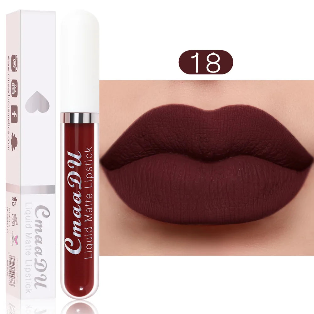 18-Color Long-Lasting Velvet Matte Liquid Lipstick Waterproof Non-Stick Cup