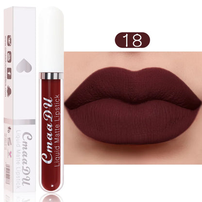 18-Color Long-Lasting Velvet Matte Liquid Lipstick Waterproof Non-Stick Cup