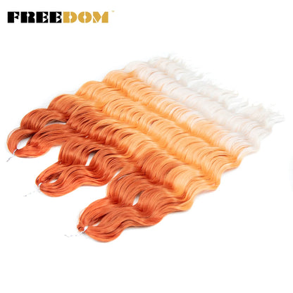 FREEDOM Synthetic Braiding Hair Extensions 24inch Loose Deep Wavy Ombre Brown Rainbow Twist