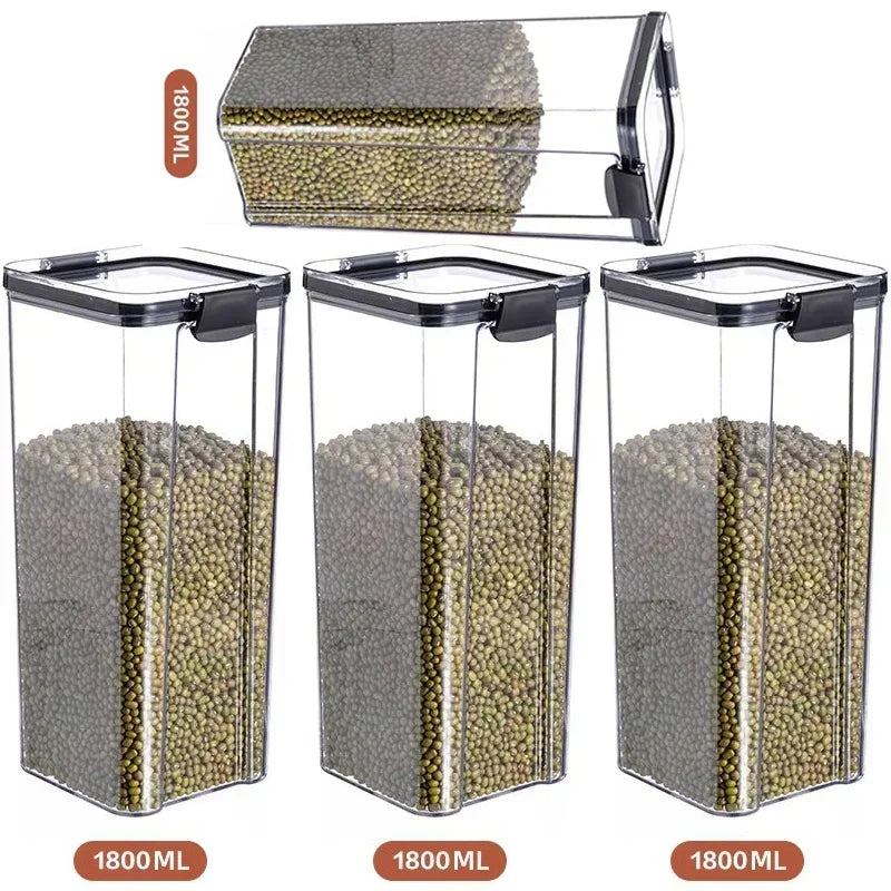 Stackable Plastic Food Storage Containers Set 460-1800ml for Grains, Tea & Snacks