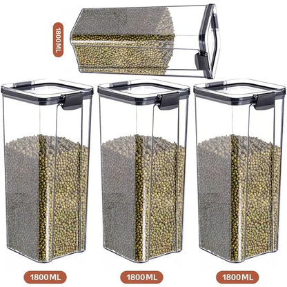 Stackable Plastic Food Storage Containers Set 460-1800ml for Grains, Tea & Snacks