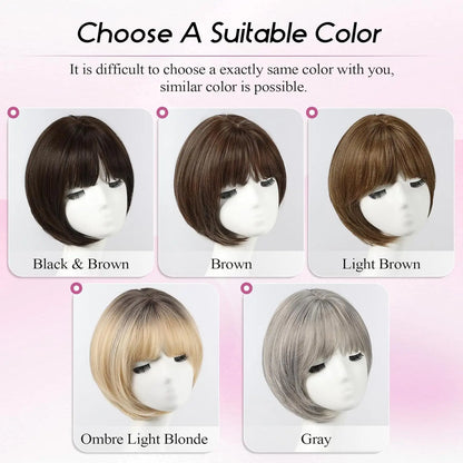 10" Synthetic Bob Hair Topper for Women with Large 7" × 7" Base for Thinning Hair