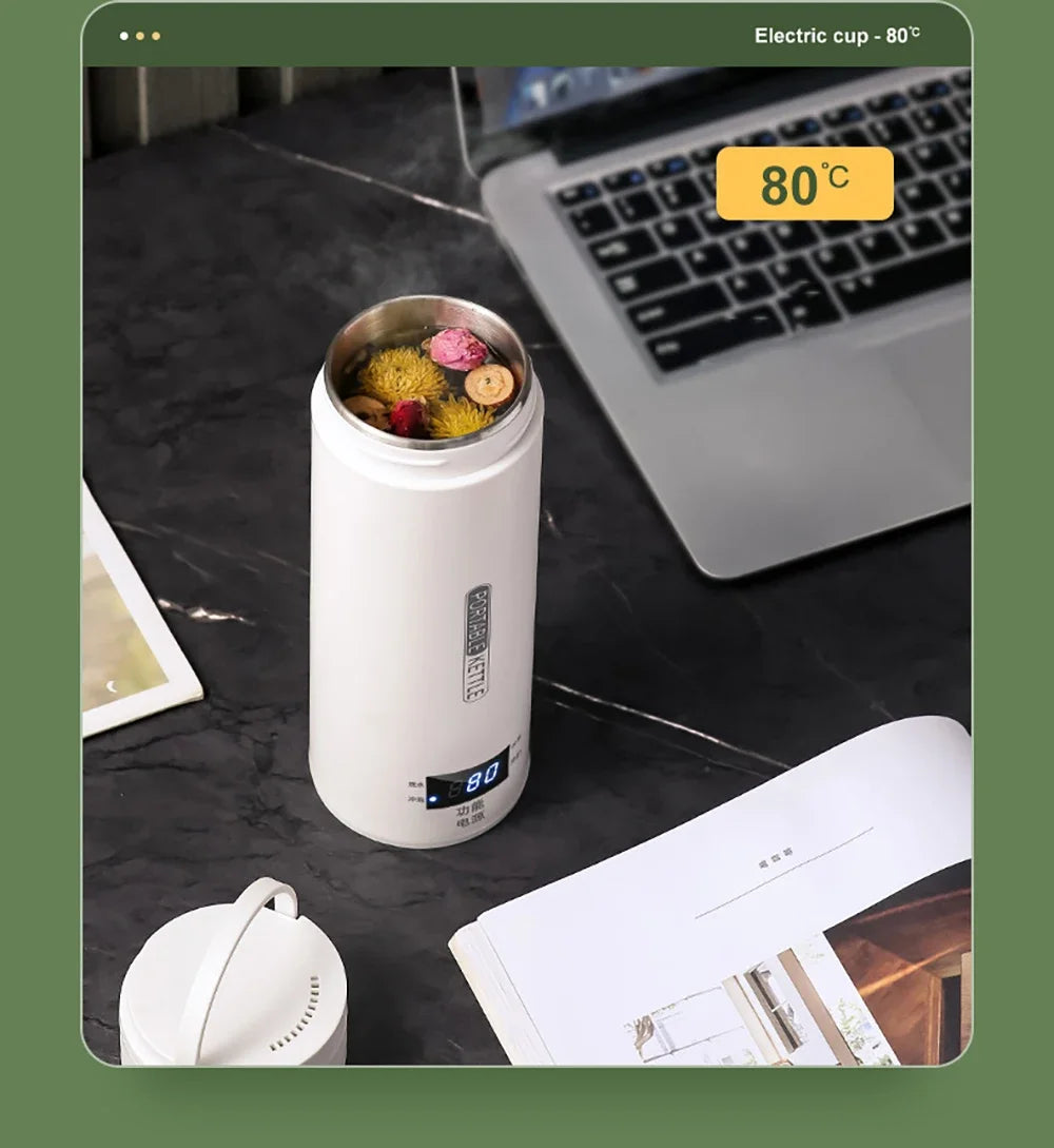 Portable Electric Kettle - Mini Travel Tea & Coffee Boiler, Keep Warm, Anti-Scald Thermo Bottle