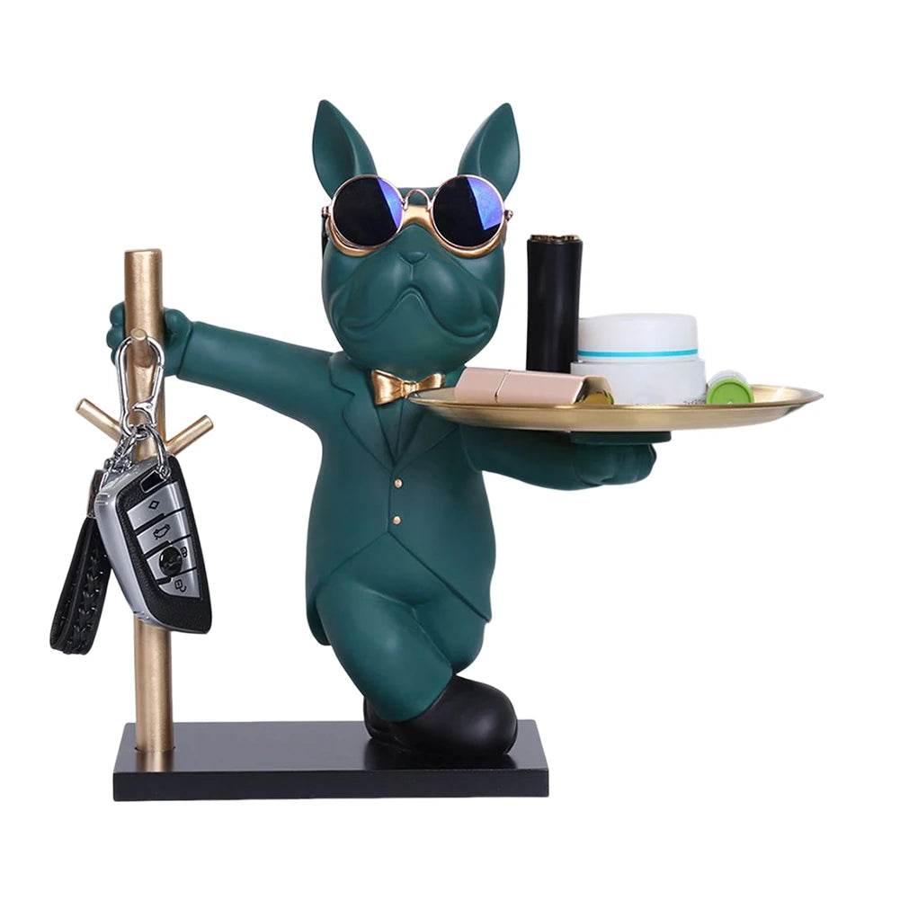 Bulldog Resin Sculpture with Tray - Cool Dog Ornament & Coin Piggy Bank for Table Decoration