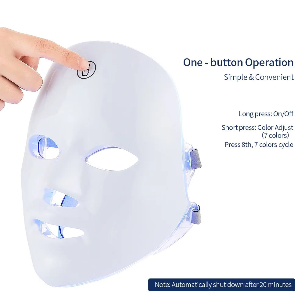 Wireless 7-Color LED Face Beauty Machine - Skin Tightening & Rejuvenation Facial & Neck Mask