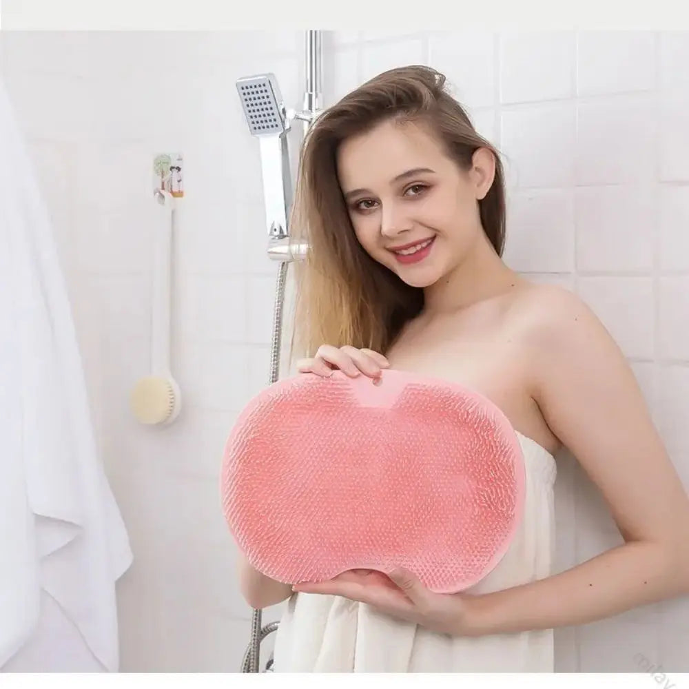 Exfoliating Shower Massage Scraper & Non-slip Bath Mat with Silicone Foot Wash Brush