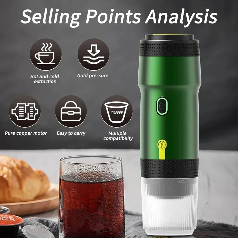 Electric Portable Coffee Machine - 3-in-1 Espresso Maker for Car, Home & Travel