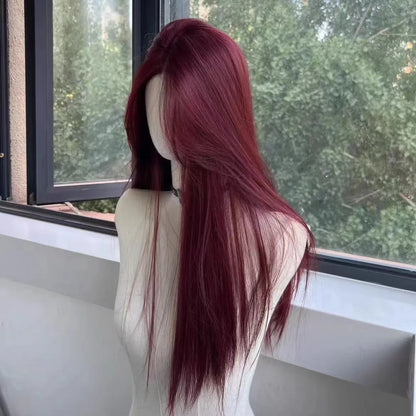 Red Long Straight Lace Front Wig for Women Heat Resistant Synthetic Cosplay & Daily Use