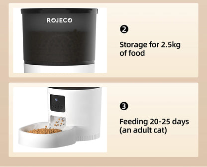 ROJECO Automatic Cat Feeder with Camera & Smart Voice Recorder for Cats & Dogs