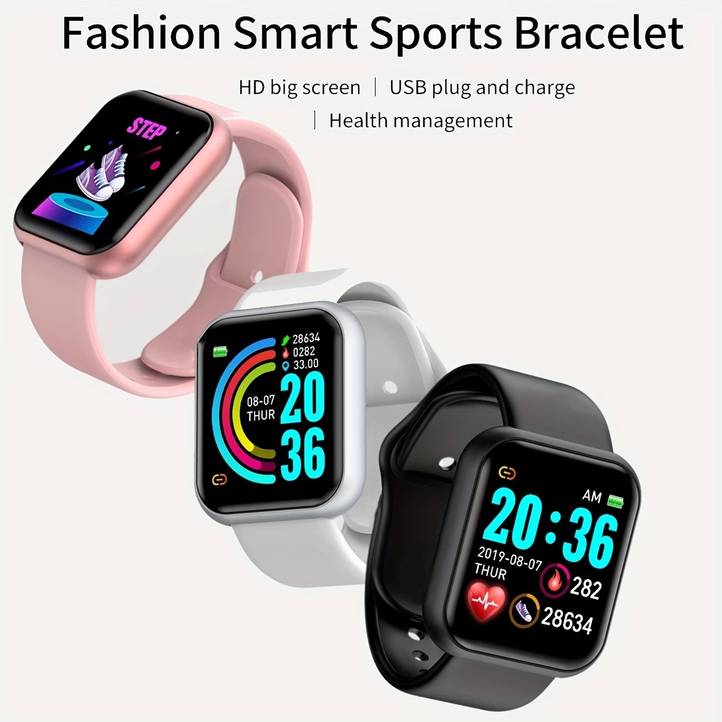 Smartwatch for Men & Women, Fitness Tracker, Message Notifications, Wristwatch with Heart Rate Monitor, Birthday Gift for Android/iOS