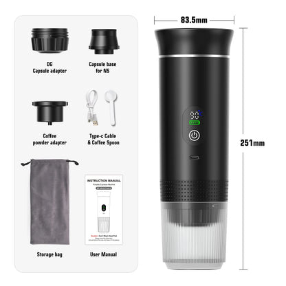 Wireless Portable Espresso Coffee Machine - 3-in-1 Travel Maker for Car, Home & Camping