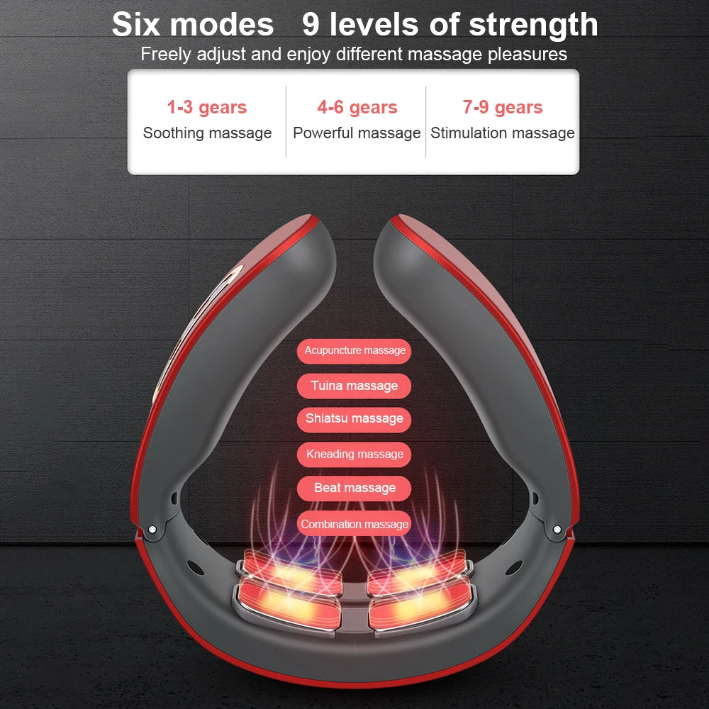Electric Neck & Shoulder Pulse Massager 4-Head TENS Magnetic Heating for Pain Relief