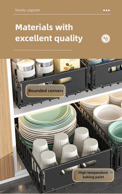 Non-Perforated Folding Cabinet with Pull-out Basket for Kitchen Sink & Snack Storage