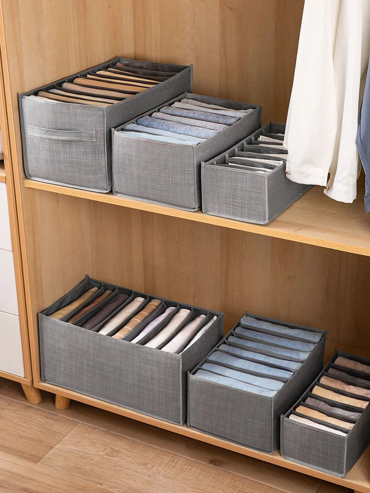 9-Panel Pants Storage Box - Jeans Compartment Organizer, Layered Design for Home Wardrobe