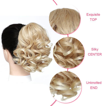 Short Curly Drawstring Ponytail Extensions - Synthetic Clip-in Hair for Daily Use