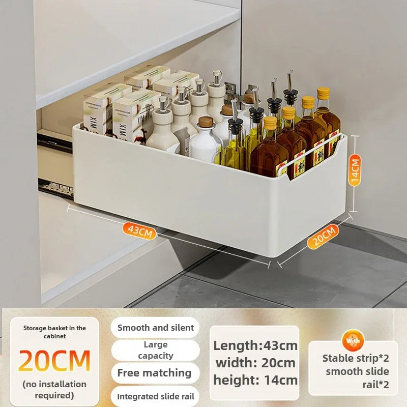 Pull Out Kitchen Storage Shelf with Slide Rails and Spice Organizer Rack