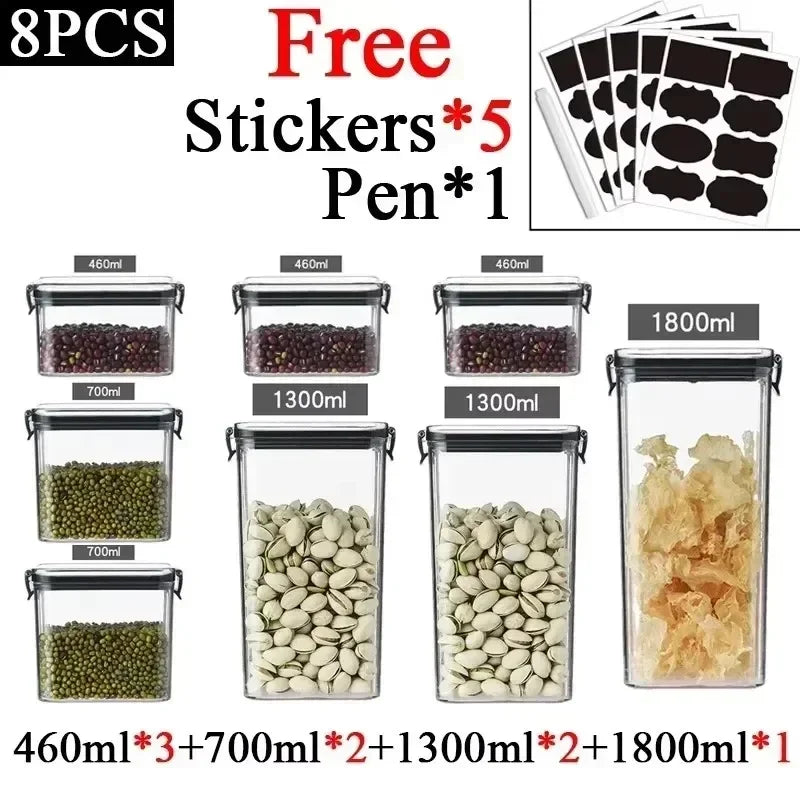 Stackable Plastic Food Storage Containers Set 460-1800ml for Grains, Tea & Snacks