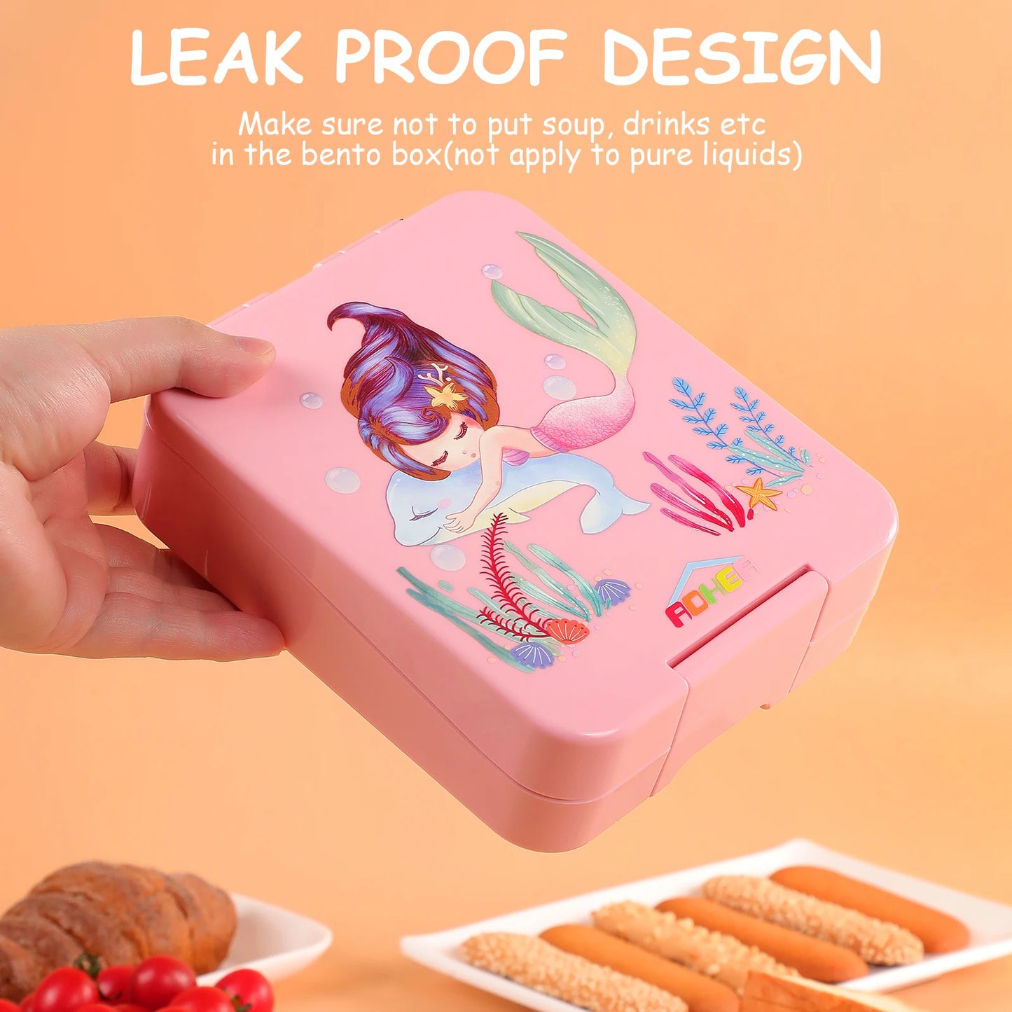 AOHEA Mermaid Bento Lunch Box for Kids, 4-Compartment Toddler Containers for School or Daycare