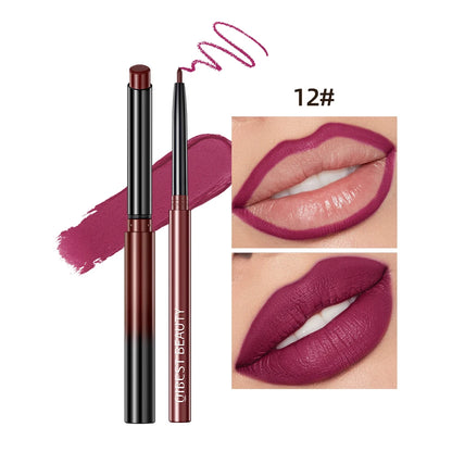 QIBEST 2PC Matte Velvet Lipstick & Lipliner Set - Long Lasting Red Lip Contour Pencil