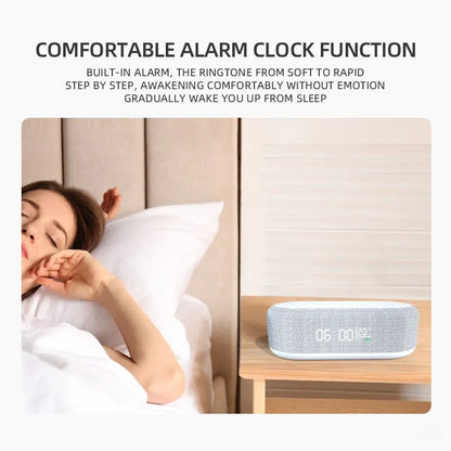 Wireless Charger Alarm Clock - 15W Fast Charging Dock with LED Light, Thermometer & Earphone Stand for iPhone & Samsung