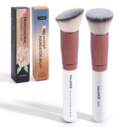 MAANGE 2PCS Flat Angled Kabuki Foundation Brush Set - Soft Bristles for Liquid & Powder Makeup