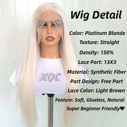 Glueless Straight Blonde Lace Front Synthetic Wig for Women