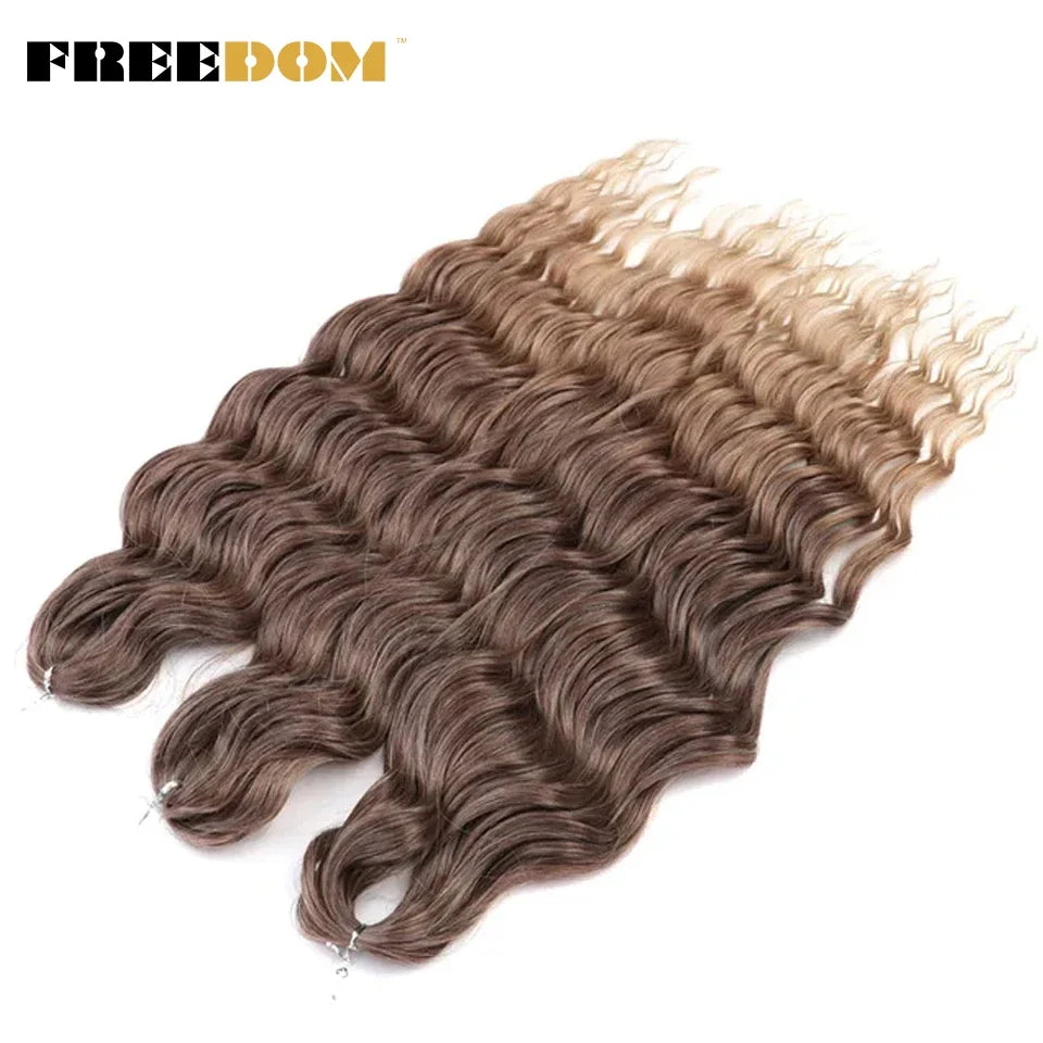 FREEDOM Synthetic Braiding Hair Extensions 24inch Loose Deep Wavy Ombre Brown Rainbow Twist